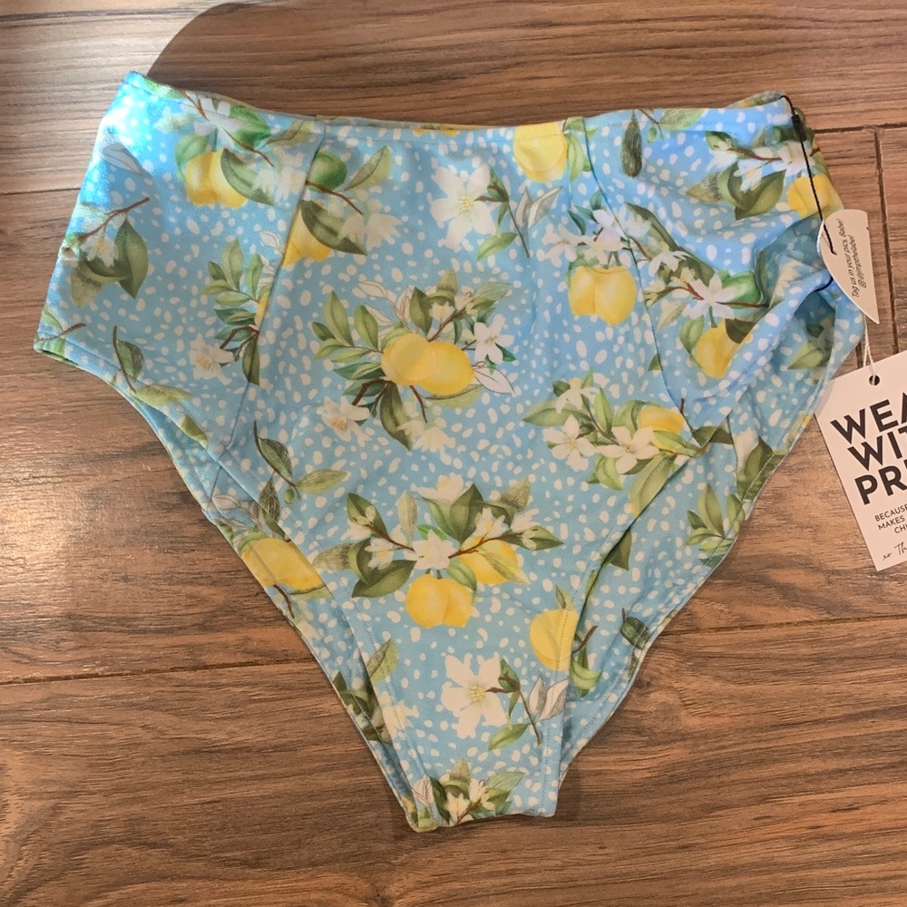 NWT Women's JMP The Label Main Squeeze Lemon High Waist Bikini Bottoms S